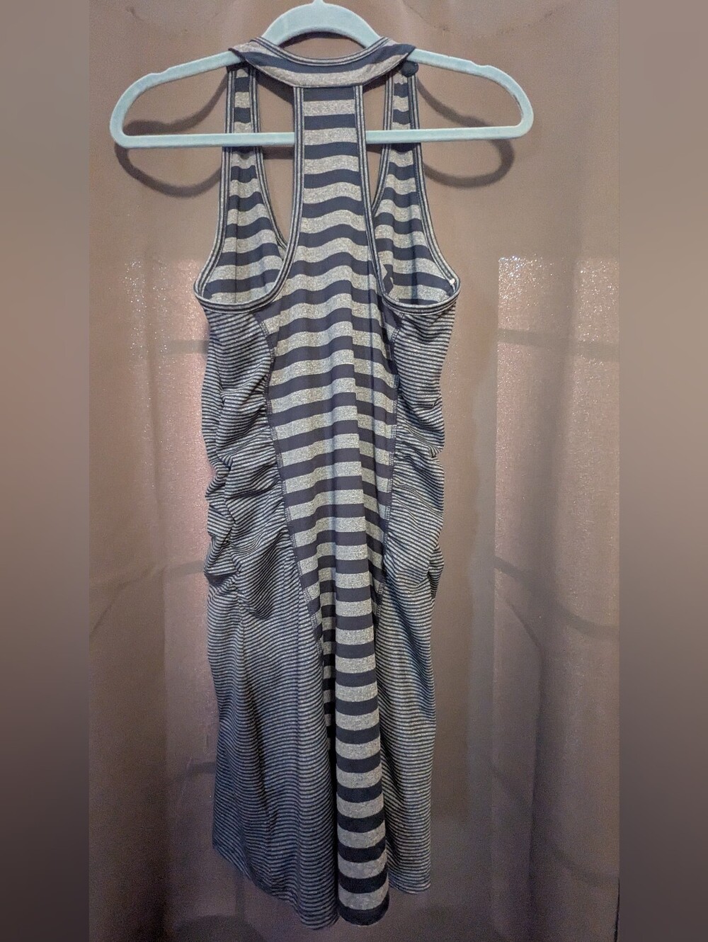 Lola Striped Racerback Tank Dress - Gray & White - Picture 2 of 4